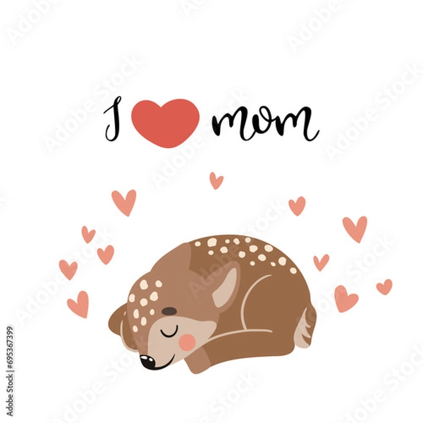 Obraz Vector illustration with cute little deer. Suitable for printing on paper, fabric, scrapbooking.