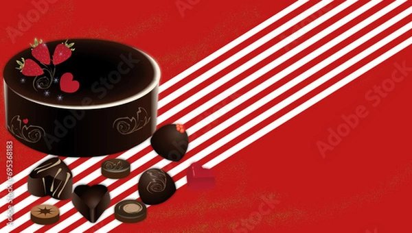 Obraz チョコレートやチョコレートケーキでバレンタインデーのイラスト背景素材