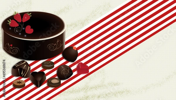 Obraz チョコレートやチョコレートケーキでバレンタインデーのイラスト背景素材