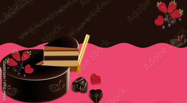 Obraz チョコレートやチョコレートケーキでバレンタインデーのイラスト背景素材