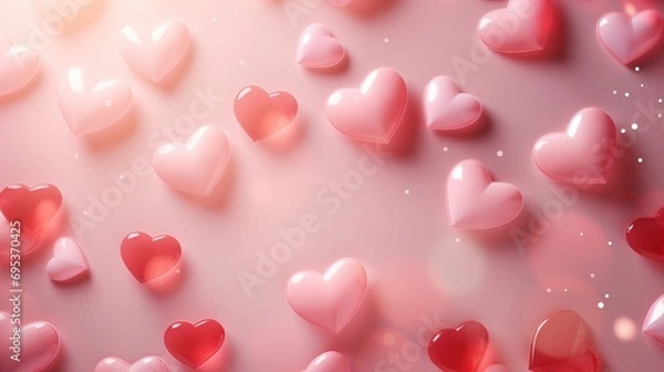 Fototapeta Bokeh illuminated pink hearts valentines background image