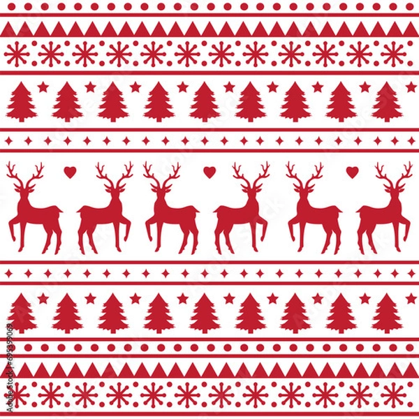 Fototapeta Seamless Scandinavian pattern for Christmas and New Year for winter hat, ugly sweater, jumper, paper or other designs.