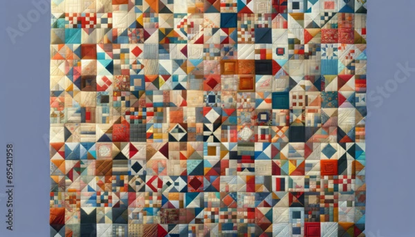 Fototapeta A fabric and paper patchwork quilt pattern in a 16_9 ratio, realistic and suitable for a best-seller on Adobe Stock.