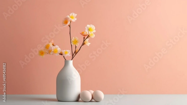 Fototapeta Easter theme abstract background with a lot of copy space of easter eggs against a solid color background
