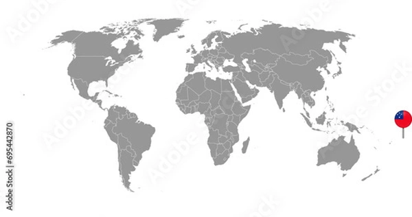 Fototapeta Pin map with Samoa flag on world map. Vector illustration.