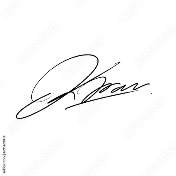 Fototapeta Abstract signature letter K. Vector illustration with black writing and alpha channel.