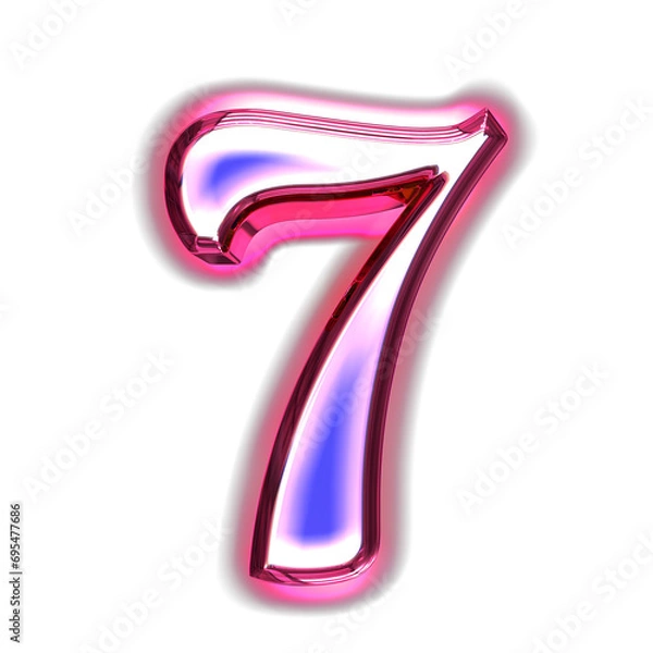 Fototapeta Blue symbol in a pink frame with glow. number 7