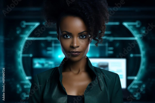 Fototapeta Generative AI portrait hacker in dark room secret organization community specialists