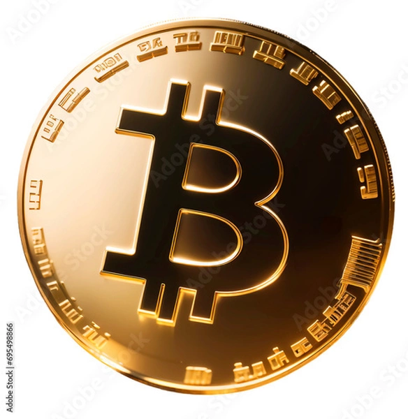 Obraz Moeda de Bitcoin. Criptomoeda BTC dourada - dinheiro eletrônico.