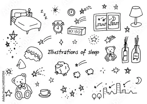 Obraz ペンで描いた眠り関係のイラスト落書きセット