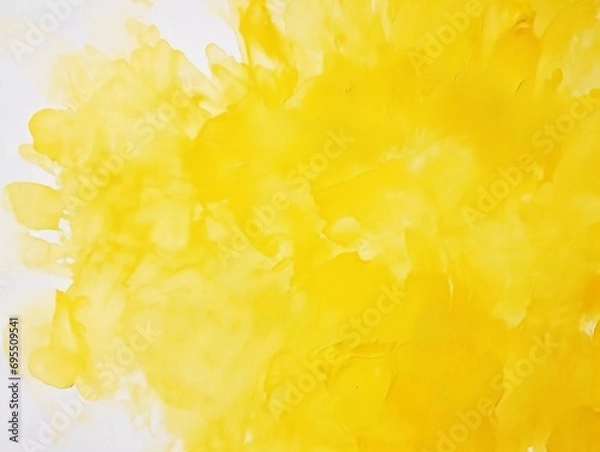Fototapeta Top view of yellow watercolor strokes with white background, AI generator