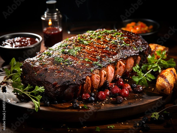 Fototapeta photo juicy steak medium rare beef with spices and grilled vegetables