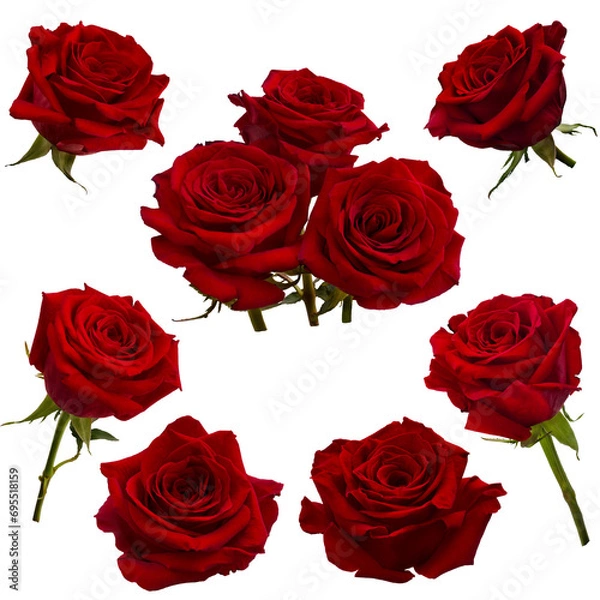 Fototapeta Collage of red roses isolated on transparent background