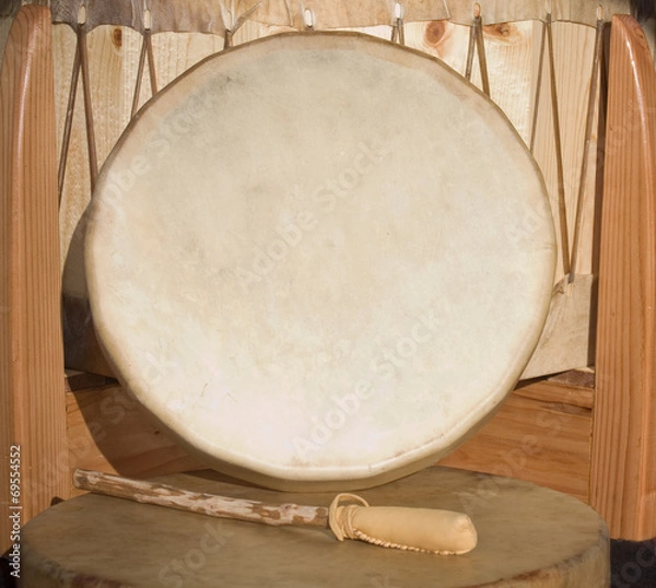 Obraz Native American Shaman PowWow hand drum and beater