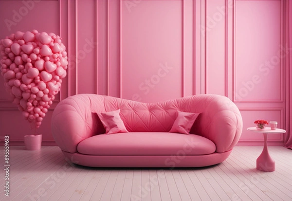 Fototapeta pink sofa in a room generated by AI technology