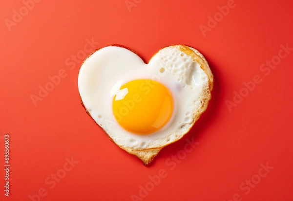 Fototapeta fried egg on a red plate generative by AI technology