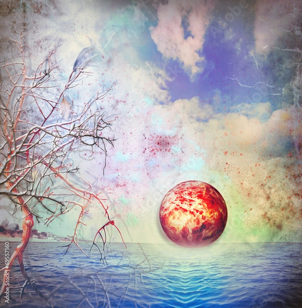 Fototapeta Seaside with orange sunset