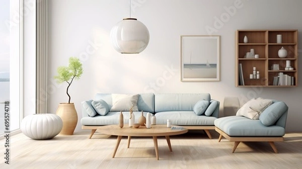Fototapeta The background of the scandinavian living room interior design is zoomed in