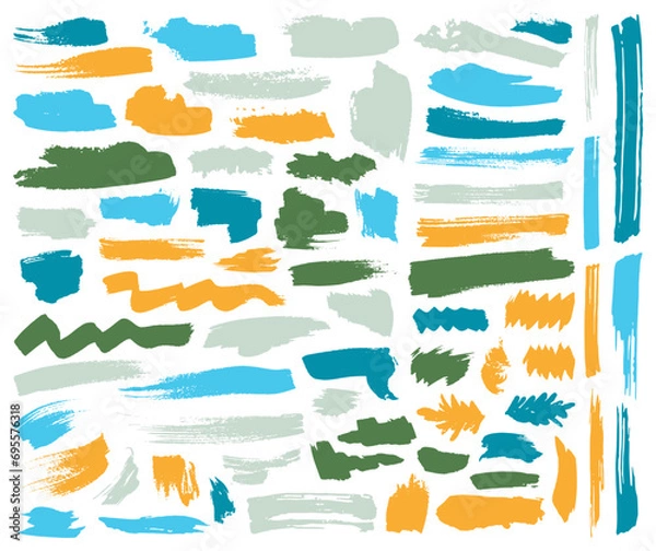 Obraz Ink brush stroke dirty graphic elements vector collection. Freehand splats, lines.