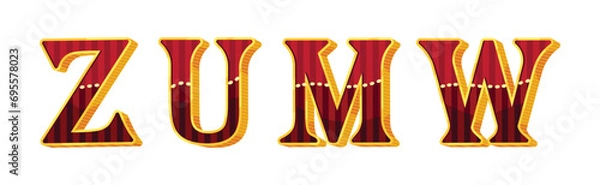 Fototapeta Circus Light Bulb Alphabet with Gold Frame Vector Set