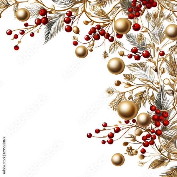 Fototapeta Christmas border with traditional decorations. isolated on transparent background Generative AI	
