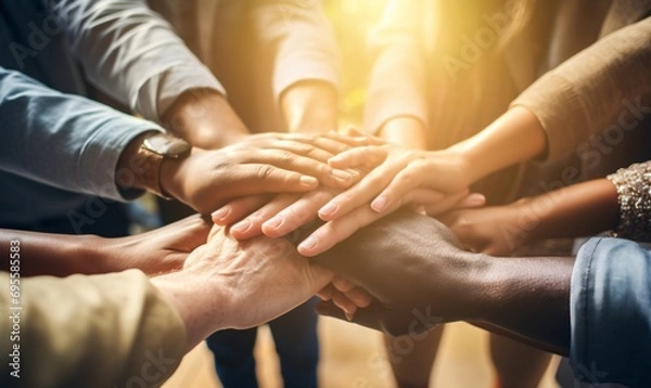 Fototapeta A group of people holding hands in a circle Generative AI