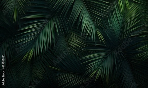 Fototapeta A lush green palm tree with a dark background Generative AI