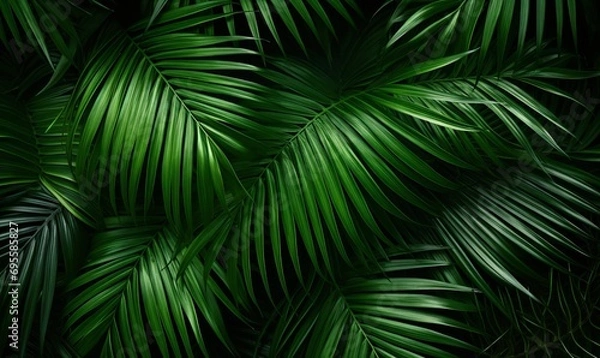 Obraz A lush green palm tree with large leaves Generative AI