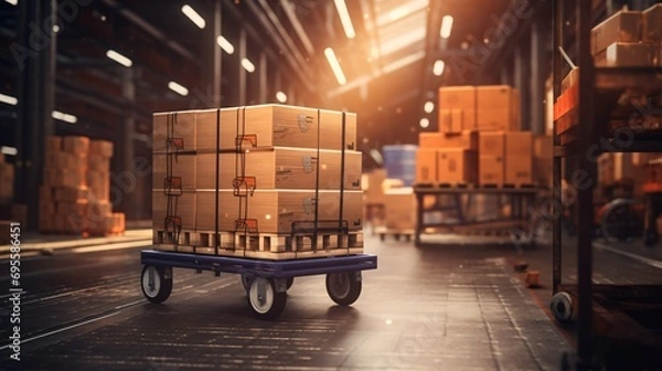 Fototapeta Warehouse with pallets of goods Generative AI