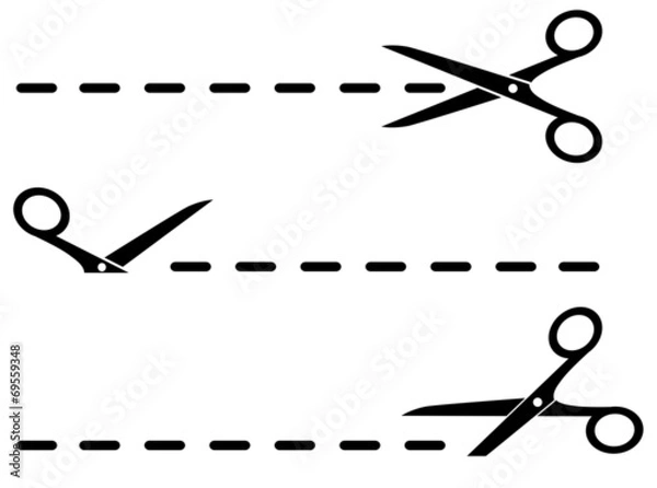 Obraz pojedyncze linie cięcia z czarnymi nożyczkami