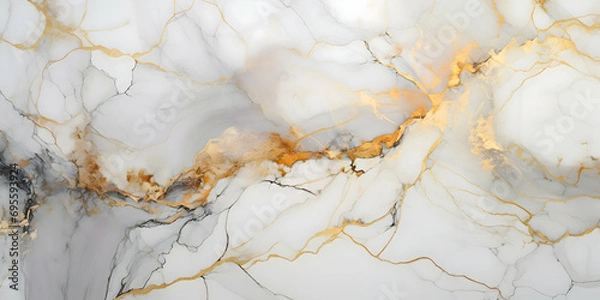 Fototapeta White Marble granite ivory with brown and gold texture. Background wall surface pattern graphic abstract light elegant gray floor ceramic counter texture stone slab smooth tile natural Generative Ai
