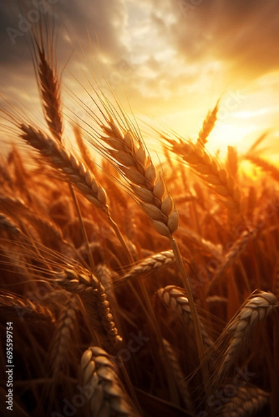 Fototapeta wheat in field, photorealistic, cinematic, macro photography, realistic, detailed, long exposure, magical nature photography created with Generative Ai