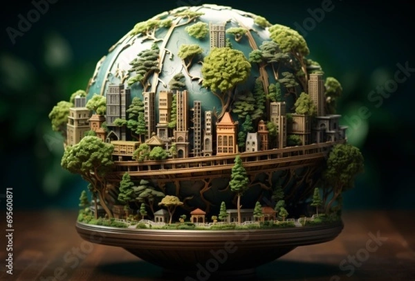 Fototapeta A World of Buildings - A Stunning 3D Model of a City Generative AI