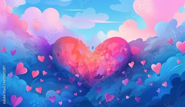 Fototapeta A colorful heart with clouds and hearts in the background Generative AI