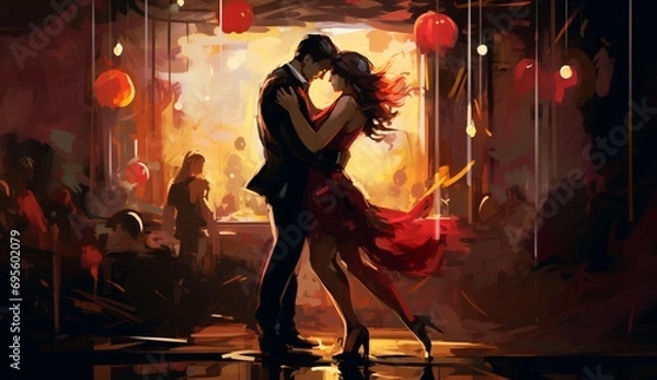 Fototapeta Dancing Couple in a Restaurant Generative AI