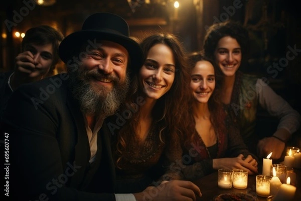 Fototapeta  Candlelit Gathering: Warm, inviting scene of friends sharing laughter around a table, evoking a sense of community and joy.