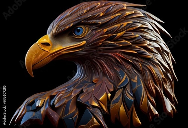 Obraz Eagle's head on a black background, a hawk with a big beak. Eagle skull with beautiful eyes. Beautiful photos of an eagle for an avatar