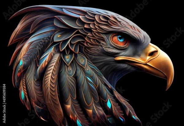 Obraz Eagle's head on a black background, a hawk with a big beak. Eagle skull with beautiful eyes. Beautiful photos of an eagle for an avatar