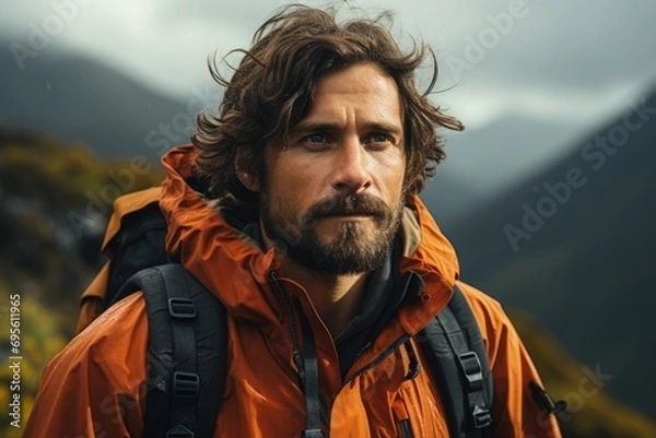 Obraz Adventurous Hiker in Mountainous Terrain