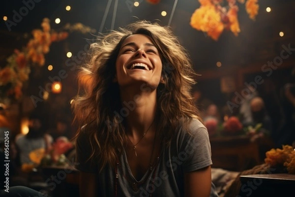 Obraz joyful Woman in Festive Ambiance