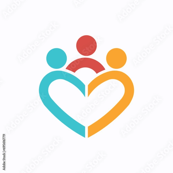 Obraz Iconic United Heart Emblem - Three Figures Embraced in a Heart Representing Compassionate Community Engagement and Unity