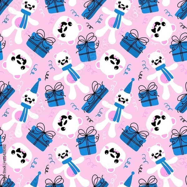 Obraz Cartoon winter animals seamless white bears pattern pattern for wrapping paper and fabrics and Christmas packaging