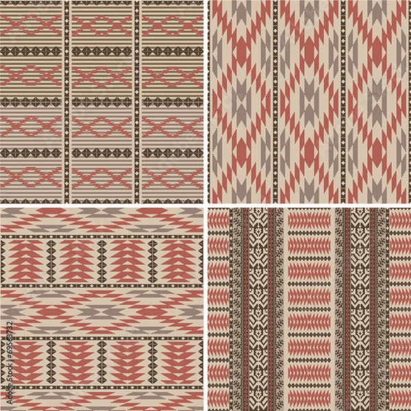 Fototapeta Set of abstract geometric ornamental patterns in ethnic style