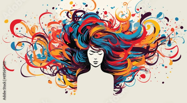 Obraz vector art piece that visually conveys the concept of finding harmony within a chaotic whirlwind, with simple, minimalistic elements. chaotic swirls in vibrant colors