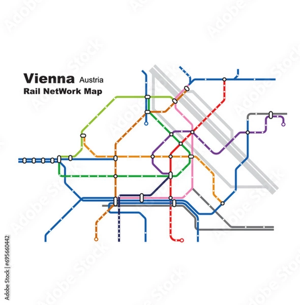 Fototapeta Layered editable vector illustration of Rail Network Map of Vienna,Austria