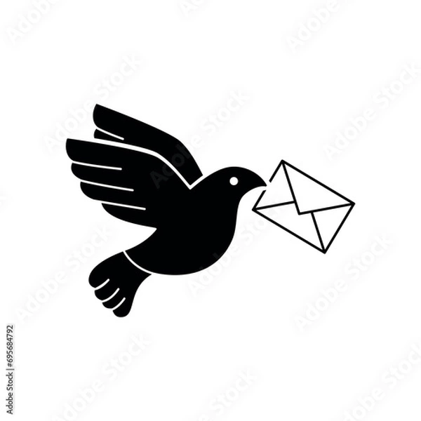 Obraz Pigeon with envelope icon vector illustration. Letter on isolated background. Postal bird sign concept.