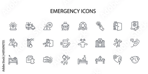 Fototapeta Emergency icon set.vector.Editable stroke.linear style sign for use web design,logo.Symbol illustration.