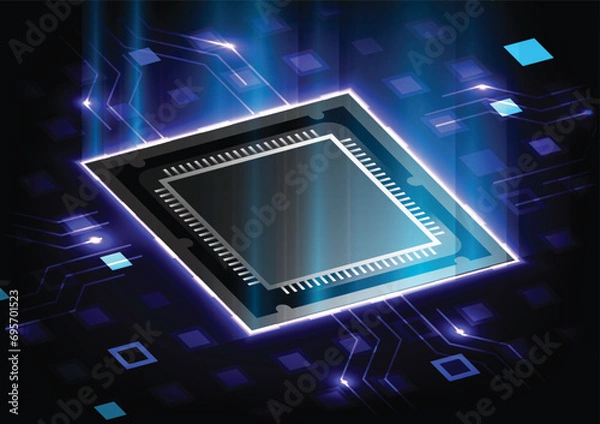 Fototapeta CPU Chip on Motherboard. Central Computer Processors CPU concept. Data processing. Futuristic microchip processor. Digital chip.