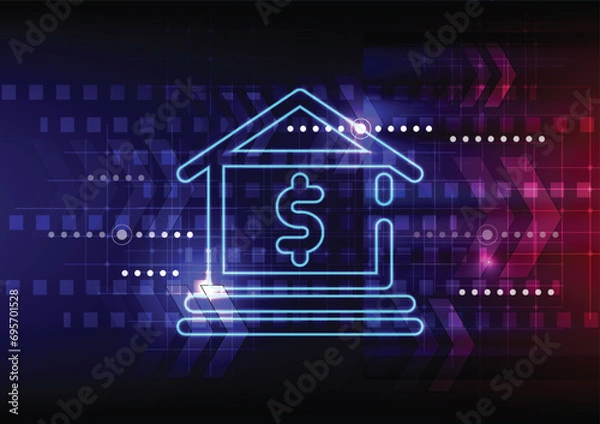Fototapeta Banking and Finance concept illustration.Banking Technology concept.Vector of bank on dark blue technology background. Digital connect system.Financial and Banking technology concept.