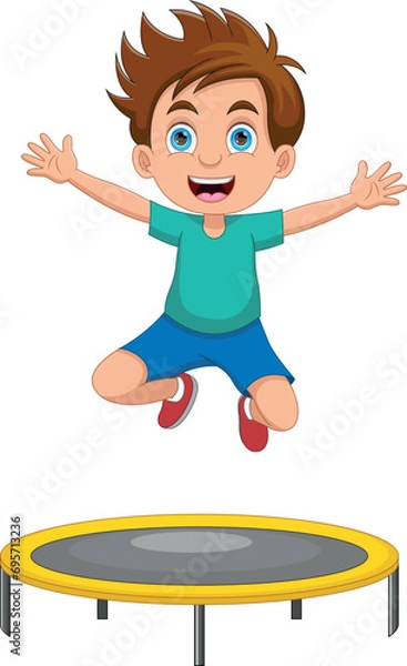Obraz boy jumping on trampoline cartoon
